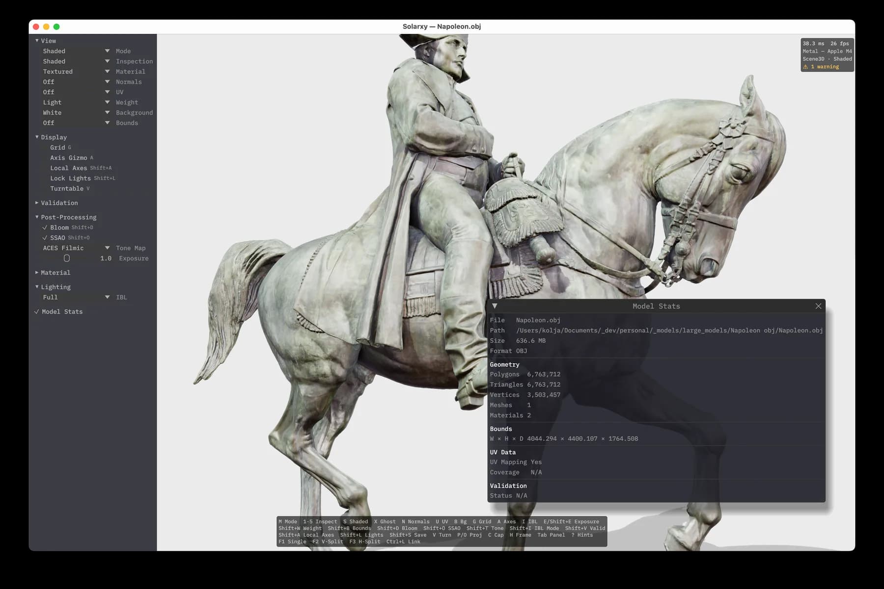 A detailed model rendered with physically-based shading in Solarxy.