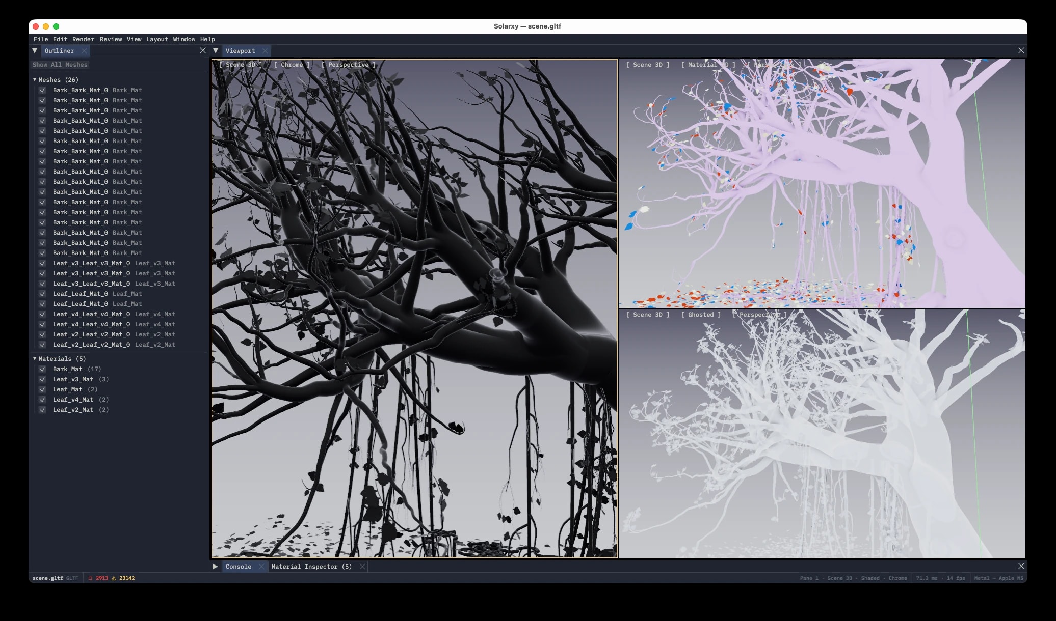 Solarxy with the scene outliner open and the full model visible in the viewport.